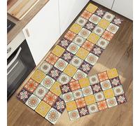 Taoyoule 2 Pièces Tapis de Cuisine et Tapis Confort Tapis de Sol Ensemble Lavable Antidérapant Tapis de Cuisine pour la Décoration de la Maison Bureau Debout 43x75cm+43x120cm