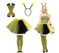 Taozoey Deguisement Abeille, Déguisement Carnaval Femme, Déguisement d’abeille pour Adulte, Tutu Jupe + Bas + Gant à Rayures + Serre-tête d`abeille pour Carnaval Cosplay