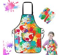 Taozoey Tablier Peinture Enfant, Blouse Peinture Enfant Ensemble 6-12 ans, Blouse Imperméable Réutilisable avec Poche Tablier de Cuisine Réglable pour Peinture, Cuisine, Filles et Garçons