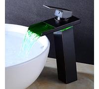 Tap Brass Hot Cold Mixer Faucet, Colour Changing LED Light Bathroom Sink taps, Single Handle i Hole Waterfall Basin Mixer,Black,High