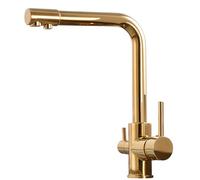 Tap d'évier de cuisine en or à 3 voies Triflow Triflow Welling Water Filter Mixer 3 en 1 Robinet avec des leviers doubles parfaits pour la maison et le bureau durable et élégant Design Aqiong