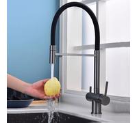 Tap filtre à eau à 3 voies Cuisine à boire Taps Sétrat du lavabo Sortir, Tap de cuisine pivotant à 360 °, mélangeur Kchen Taps 1 trou, gris pistolet LWX