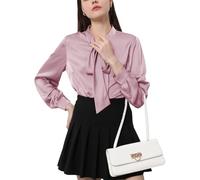 Tapata Femmes Chemise Satin Chemise en Soie Bow Neck Bouton Down Jacket Robe à Manches Longues Business Top Elegant,Rose,Small