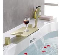 Tapé de bain de bain à 4 trous Tap 300 * 200 mm Buse d'eau de cascade 2 Leviers Boîte de salle de bain Tapis de salle de bain avec douche, gris LWX