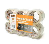 TAPEBEAR Ruban Adhésif d'Emballage Transparent 48mm x 50m, Super Transparent Très résistant 2.7mil épaisseur Rubans d’emballage pour expédition, déménagement et rangement, 12 Rouleaux