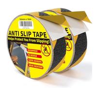TAPEBEAR Ruban antidérapant noir et jaune 50mm x 18m - 2 Rouleaux - Bande adhésive sécurité pour marches, escaliers, échelles - Intérieur/Extérieur - Antidérapant, résistant à l'eau