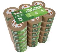 TAPEBEAR Ruban D'emballage en Papier Écologique 50mm x 50m, Recyclable Marron Ruban Adhésif D'emballage, Biodégradable Kraft Ruban Adhésif, Sans Plastique, Lot de 36