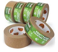 TAPEBEAR Ruban D'emballage en Papier Écologique 50mm x 50m, Recyclable Marron Ruban Adhésif D'emballage, Biodégradable Kraft Ruban Adhésif, Sans Plastique, Lot de 6