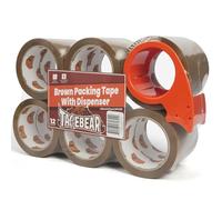 TAPEBEAR Ruban d'Emballage Marron avec Dispenseur - 66 µm d'Épaisseur, 48 mm x 50 m - Ruban Adhésif Résistant pour Cartons, Expédition et Stockage (Lot de 12 Rouleaux)