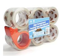 TAPEBEAR Ruban d'Emballage Transparent avec Dispenseur - 68 µm d'Épaisseur, 48 mm x 50 m - Ruban Adhésif Ultra-Résistant pour Cartons, Expédition et Stockage (Lot de 12 Rouleaux)