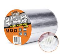 TAPEBEAR Ruban d'étanchéité en butyle imperméable en feuille d'aluminium pour réparation de toit de camping-car, joint d'étanchéité de bateau et tuyau, silicone, verre et EDPM, argenté - 150 mm x 10 m