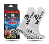 Tapedesign - “Classic” 1 Paire Chaussette antidérapante Foot Homme Femme Enfant Blanc (37-48), idéales pour Le Football, Rugby, Tennis et Basketball, Chaussettes Anti Ampoule