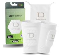 TAPEDESIGN Protège-tibias blancs pour enfants et adultes - Manches 3 en 1 avec protection intégrée - Ultra léger, flexible et antidérapant - Football Shin Pads pour l'entraînement et le jeu