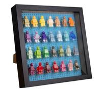 Tapeera Vitrine en Bois Noire pour Figurines, adaptée pour Mur ou Table - avec Base Bleue et Protection Contre la poussière - Elle Peut contenir jusqu'à 28 Figurines - idéale pour Les Collections