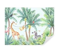 Tapeko Papier Peint Chambre Enfant 260x180 cm 3D Effet Animaux Cerf Ours Girafe Zèbre Forêt Nature pour Garçon Fille Papier Peint intissé plus u62123#04