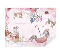 Tapeko Papier Peint Chambre Enfant 260x180 cm 3D Effet Animaux Cerf Ours Girafe Zèbre Forêt Nature pour Garçon Fille Papier Peint intissé plus u14761#05