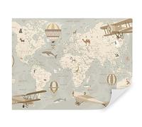 Tapeko Papier Peint Chambre Enfant 260x180 cm 3D Effet Géographie Cartes Carte du Monde Carte de la Terre Planète pour Garçon Fille Papier Peint intissé plus u36066