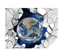 Tapeko Papier Peint Chambre Enfant 260x180 cm 3D Effet Image Volumétrique Planète Terre Mur écrasé Espace pour Garçon Fille Papier Peint intissé plus u77808