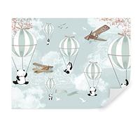 Tapeko Papier Peint Chambre Enfant 260x180 cm 3D Effet Montgolfière Ciel Oiseaux Avions Pandas Animaux pour Garçon Fille Papier Peint intissé plus u04394#15