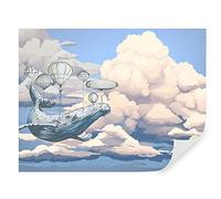 TAPEKO Papier Peint Chambre Enfant 310x210 cm 3D Effet Baleine Dépassant des Nuages Ballons pour Garçon Fille Papier Peint intissé plus u93881