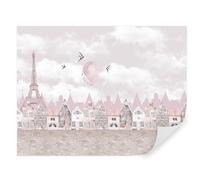 TAPEKO Papier Peint Chambre Enfant 310x210 cm style Una rappresentazione della bella Parigi in colori rosa pour Fille Papier Peint intissé u94128