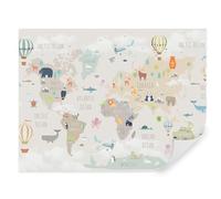 TAPEKO Papier Peint Chambre Enfant 400x280 cm 3D Effet Carte du Monde Animaux dans Différents Pays Voyages pour Garçon Fille Papier Peint intissé plus u96461
