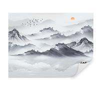 Tapeko Papier Peint Panoramique Montagnes 260x180 cm style 3D Nature Montagnes Nuages ??Horizon Papier Peint intissé Couleurs Douces pour Chambre Salon Décoration Murale u44010