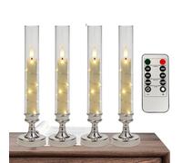 Taper Candles - Flameless LED Lights, Battery Operated Set For Home | 10.04 X 2.17 In | 4 Pieces Adjustable Light Remote Timer | Starry String Flickering Decor For Holiday, Table, Dinner, Mantel