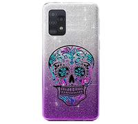 Taperso Coque Galaxy A52 et A52S Paillettes Violet tie Mort Mexicaine Fluo