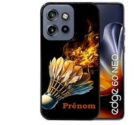Taperso Coque Noire pour Edge 60 Neo et 50 Neo Motif Badminton Flamme personnalisee