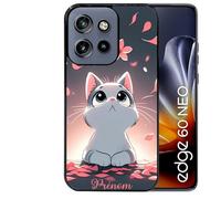 Taperso Coque Noire pour Edge 60 Neo et 50 Neo Motif Chat Anime avec prenom