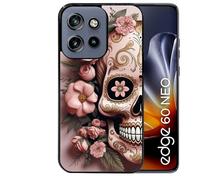 Taperso Coque Noire pour Edge 60 Neo et 50 Neo Tete de Mort Calavera Rose