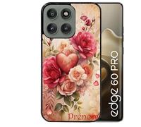 Taperso Coque Noire pour Edge 60 Pro Motif Coeur et Fleur personnalisee