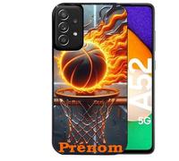 Taperso Coque Noire pour Galaxy A52 et A52S Motif Basket Flamme personnalisee
