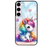 Taperso Coque Noire pour Galaxy S25 Motif Licorne et Etoiles