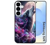 Taperso Coque Noire pour Galaxy S26 Loup et Plume