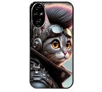 Taperso Coque Noire pour Honor 200 Pro 5G Motif Chat Steampunk 1