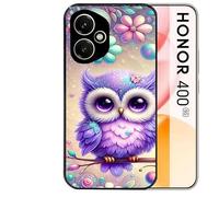 Taperso Coque Noire pour Honor 400 5G Motif Chouette Violette