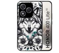 Taperso Coque Noire pour Honor 400 Lite Loup et Fleur