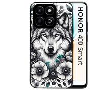 Taperso Coque Noire pour Honor 400 Smart Loup et Fleur