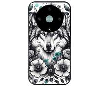 Taperso Coque Noire pour Honor Magic 6 Lite Loup et Fleur