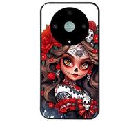 Coque noire pour Honor Magic 6 LITE avec motif tete de mort calavera rouge