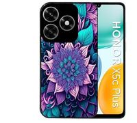 Taperso Coque Noire pour Honor X5C Plus et X5C Tropical Mandala Fleur Violet