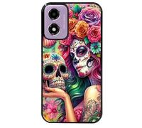 Coque noire pour Moto E14 avec motif tete de mort calavera skull