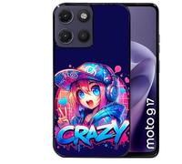 Taperso Coque Noire pour Moto G17 et G17 Power Motif Anime Crazy