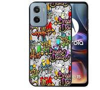 Taperso Coque Noire pour Motorola E15 et G05 tag Graffiti