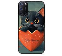 Taperso Coque Noire pour Oppo A72 4G Motif Chat Coeur avec prenom