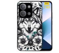 Taperso Coque Noire pour POCO C85 Loup et Fleur