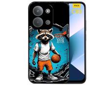 Taperso Coque Noire pour POCO C85 Motif Basket Racoon