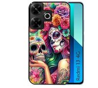 Taperso Coque Noire pour Redmi 13 4G POCO M6 Tete de Mort Calavera Skull